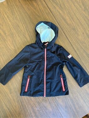 2T Black Hooded Rain Jacket with Red Trim